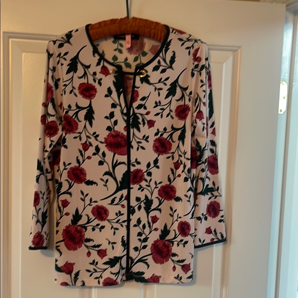 Ivanka Trump Floral Print Blouse with Red and Green Design Size S